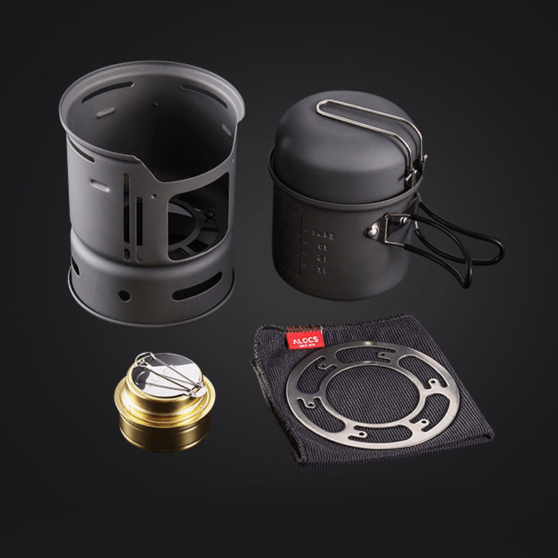 ALOCS CW-C01 7Pcs/Set 1-2 Person Outdoor Cookware Camping Alcohol Cooking Stove Cook Set for Camping Hiking Picnic Stove - MRSLM