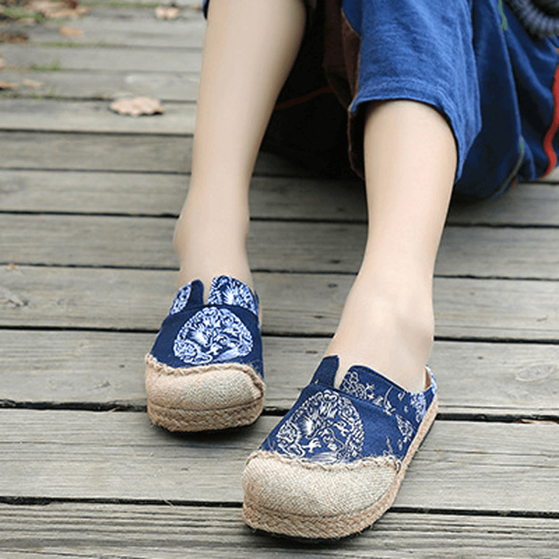 Women Casual Cotton Flax Outdoor Comfortable round Toe Flat Loafer Shoes - MRSLM