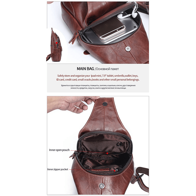 Men Genuine Leather Anti-Theft Crossbody Bag Chest Bag - MRSLM