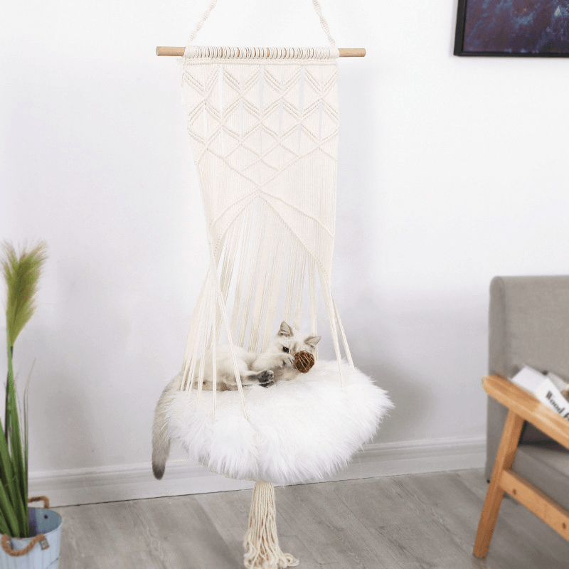 Bohemian Cat Bed Swing Handmade Hammock Handwoven Pet Cats Dog Hanging Tassel Sleep Chair Seat Universal - MRSLM