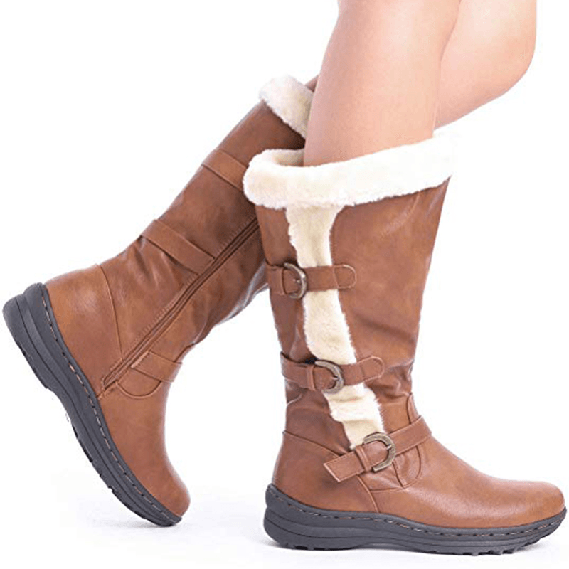 Women Retro Plush Lining Warm Casual Mid Calf Snow Boots - MRSLM