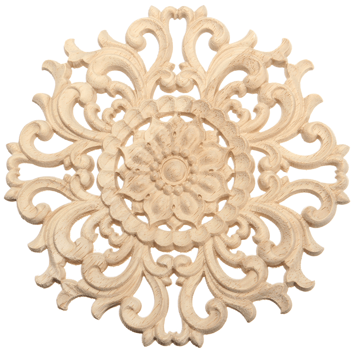 Wood Carved Onlay Applique Unpainted Flower Pattern Furniture Frame Door Decor 15Cm - MRSLM