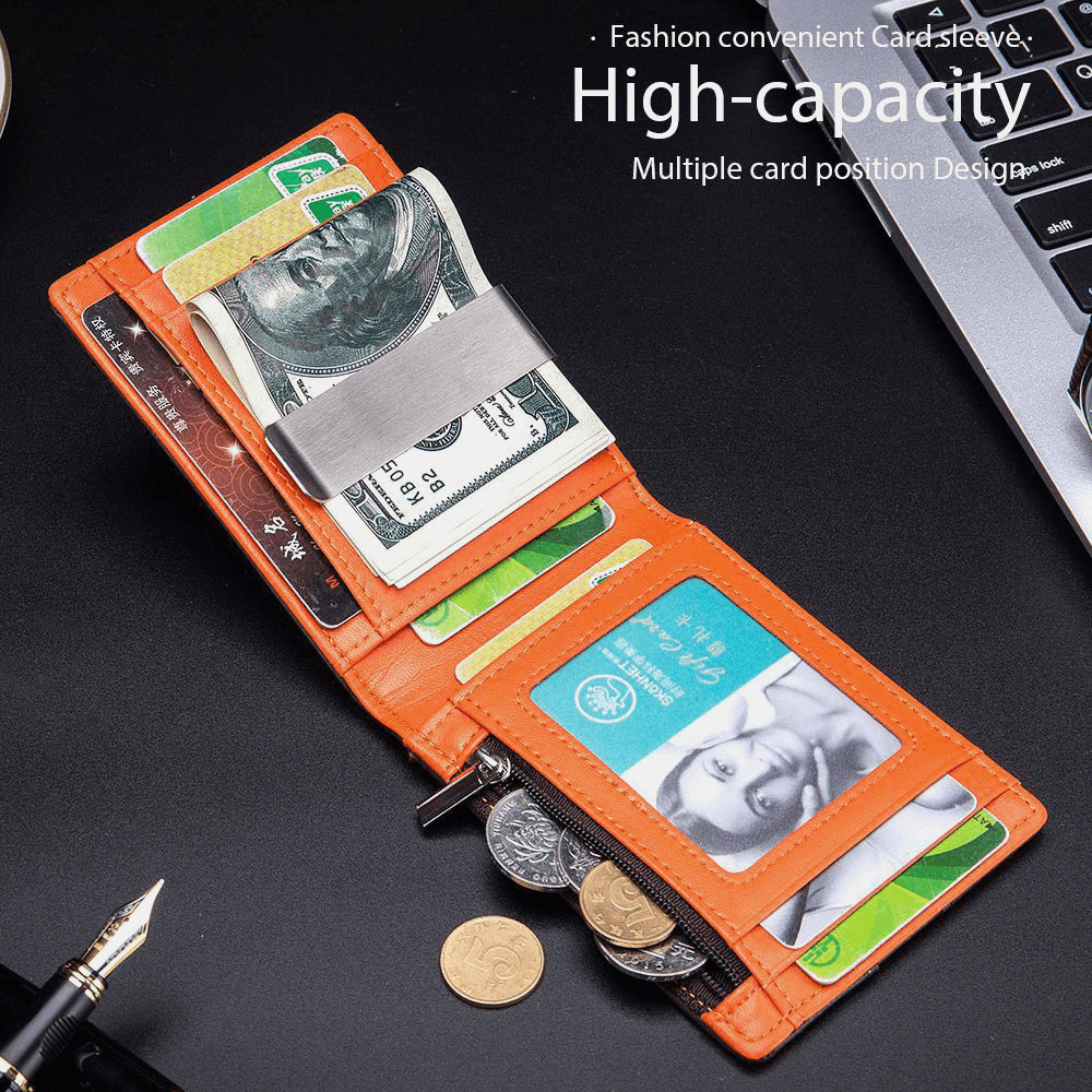 Men Bifold Leather Wallets RFID Anti-Theft Brush Multi-Card Slot Card Holder Coin Purse Cowhide Wallets - MRSLM