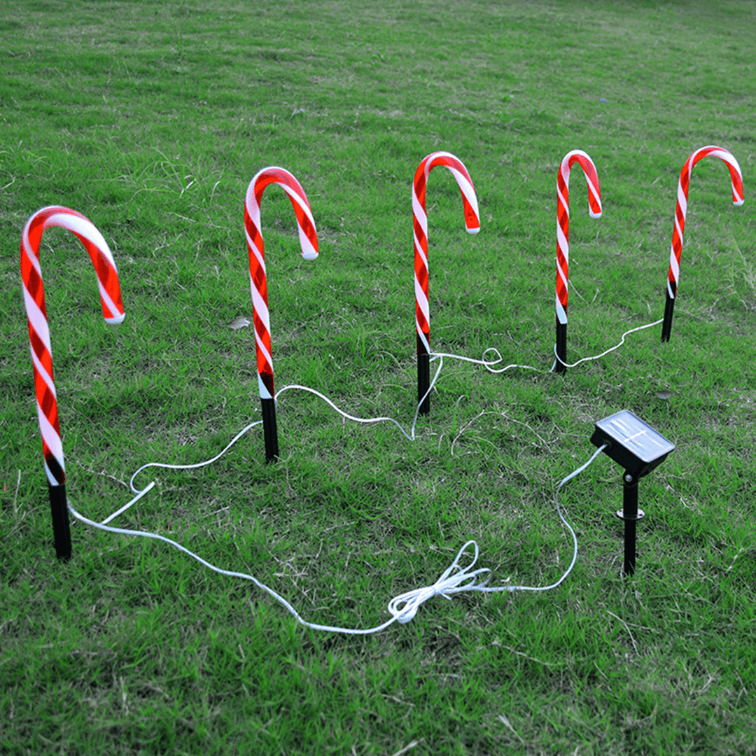 2020 Christmas Candy Cane Crutch String Lights Solar Powered LED Garland Path Landscape Light Lawn for Outdoor Wedding Decoration - MRSLM