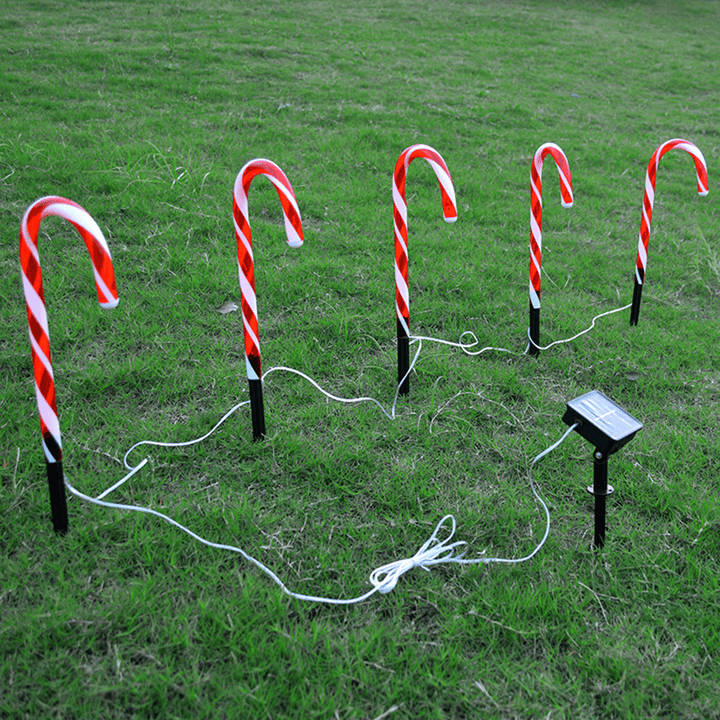 2020 Christmas Candy Cane Crutch String Lights Solar Powered LED Garland Path Landscape Light Lawn for Outdoor Wedding Decoration - MRSLM