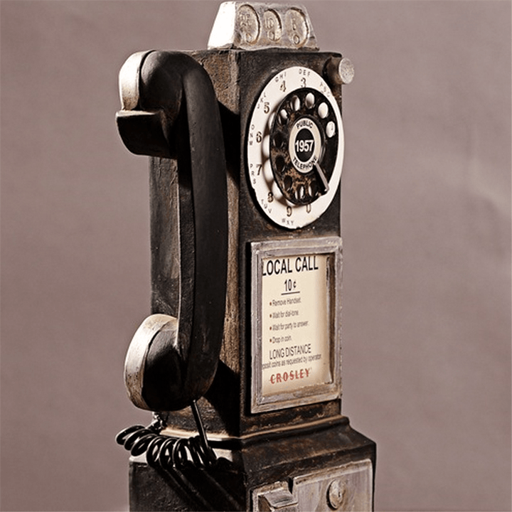 30Cm Black Vintage Rotary Dial Telephone Statue Model Phone Booth Figurine Decorations - MRSLM