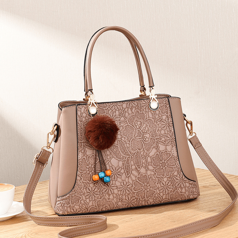 Women Casual Large Capacity Multi-Pockets Faux Soft Leather Embroidery Handbag Crossbody Bag - MRSLM