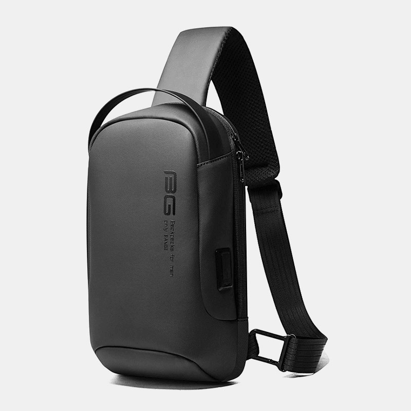 Men Oxford Cloth Multi-Carry Casual Solid Color Business Shoulder Bag Chest Bag with USB Charging - MRSLM