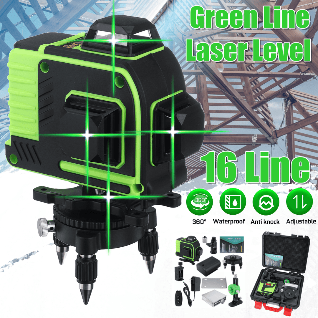 16 Line 360 Horizontal Vertical Cross 3D Green Light Laser Level Self-Leveling Measure Super Powerful Laser Beam - MRSLM