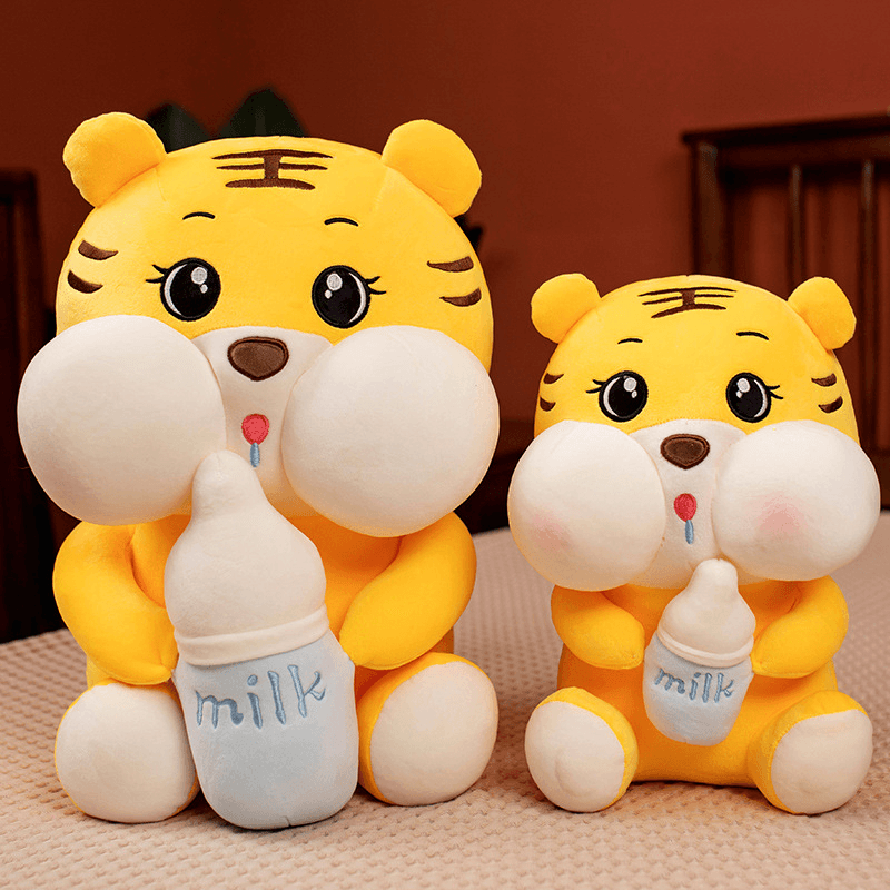 Tiger Doll Plush Toy Holding a Milk Bottle - MRSLM