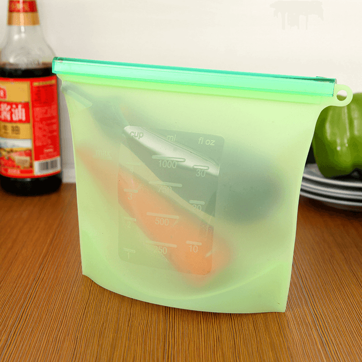 4Pcs 1000Ml Silicone Food Bag FDA Reusable Silicone Food Bag Ziplock Bag Leakproof for Freezer Preservation - MRSLM