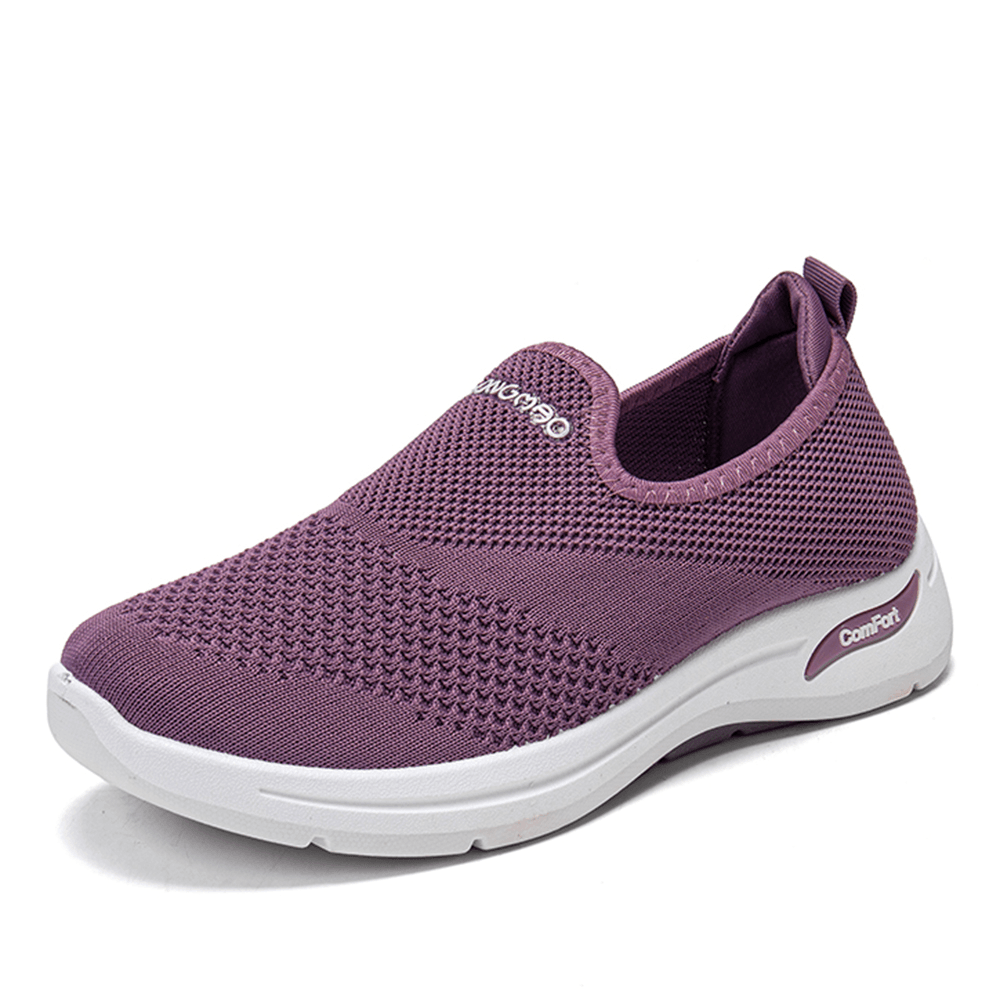 Women Solid Color Mesh Breathable Soft Antiskid Running Shoes - MRSLM