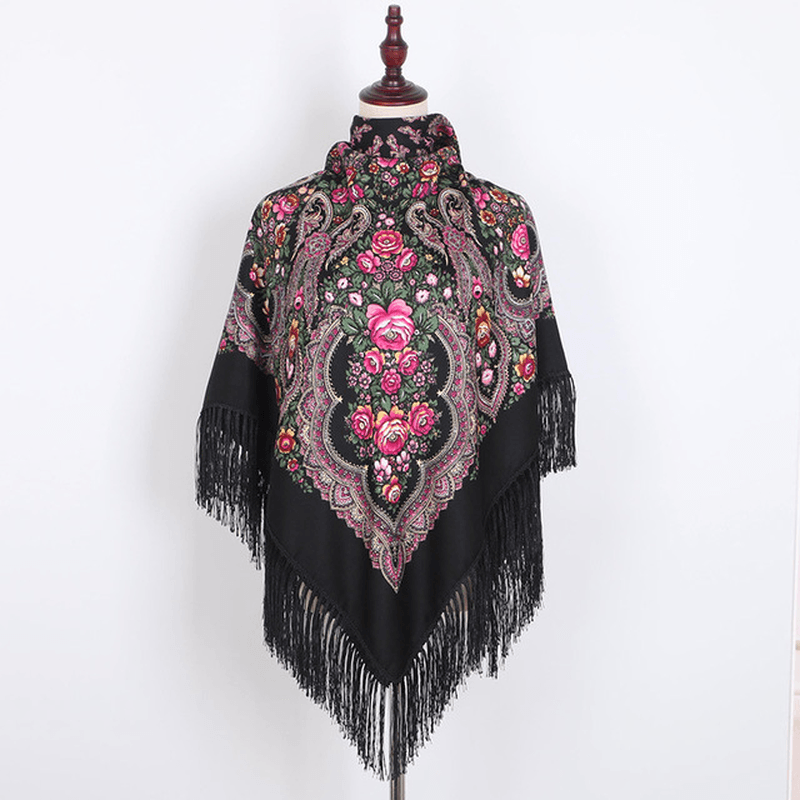 Ethnic Twill Cotton Fringed Square Scarf Retro Shawl Print Scarf - MRSLM