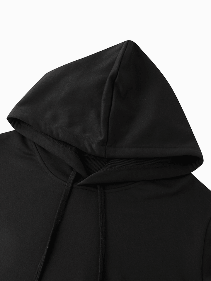 Mens Plain Texting Print on Sleeve Loose Casual Kangaroo Pocket Drawstring Hoodies - MRSLM