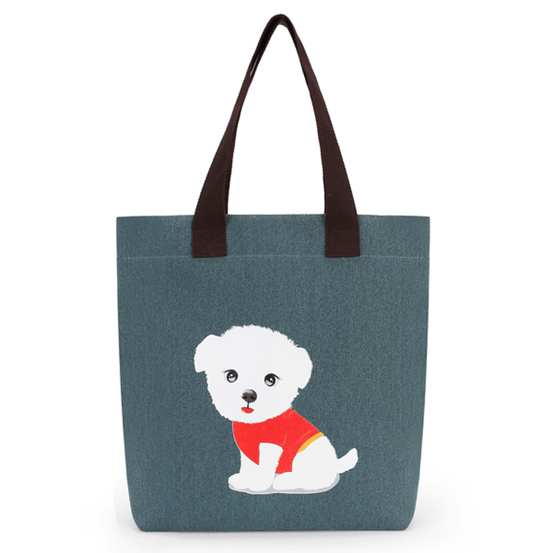 Women'S Lovely Handbag Dog Pattern Shoulder Canvas Zipper Bags - MRSLM