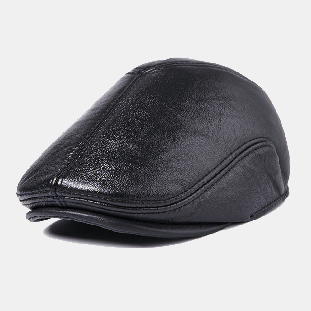 First Layer Cowhide Leather Hat Men'S Fashion Beret Hats Beret Caps - MRSLM