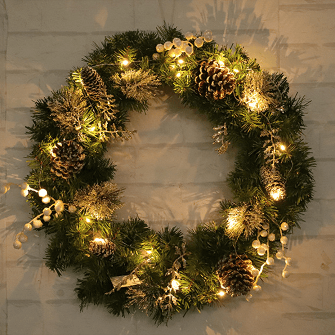 60CM LED Light Christmas Garland Xmas Nuts Home Shop Door Wall Wreath Decorations - MRSLM