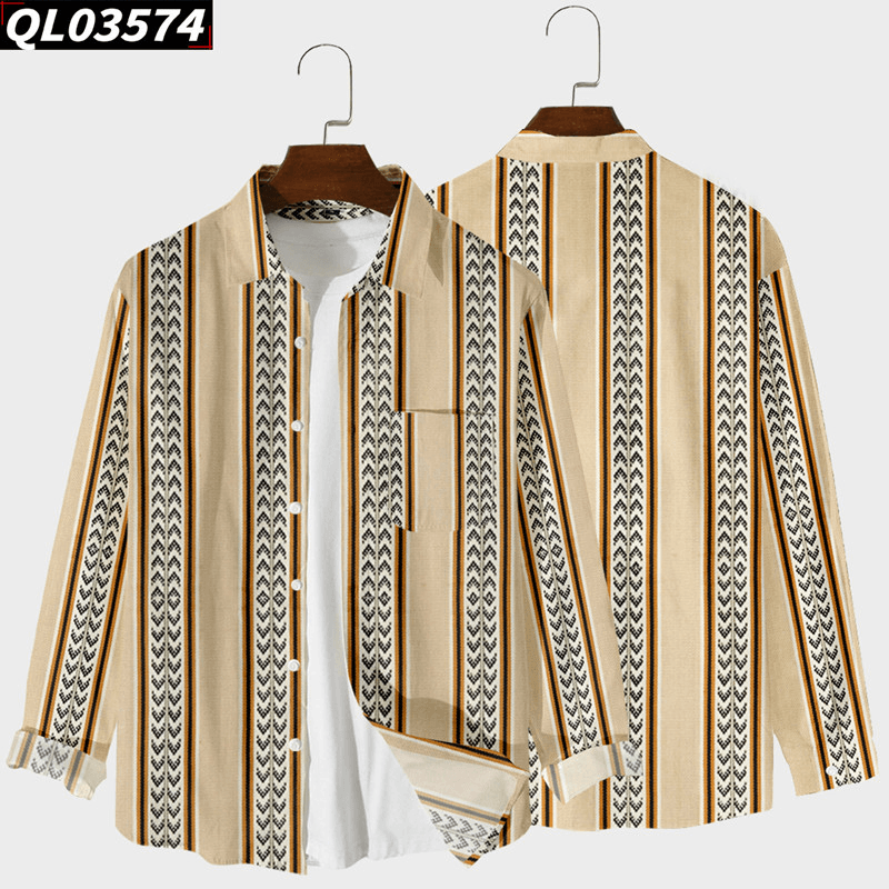 Striped Elements Printed Casual Loose Cardigan Long-Sleeved Shirt - MRSLM