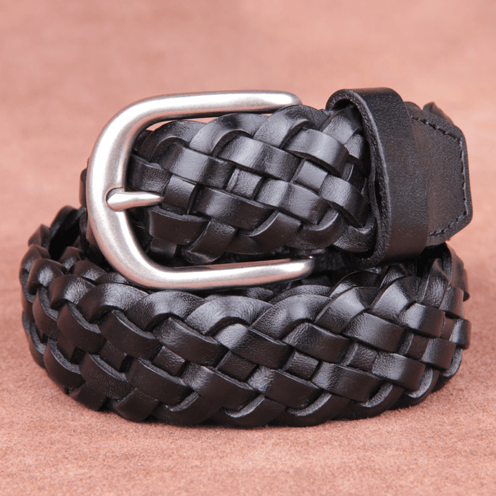 Hand-Woven Belt Men'S Simple Pin Buckle First Layer Pure Cowhide Retro Leather Men - MRSLM