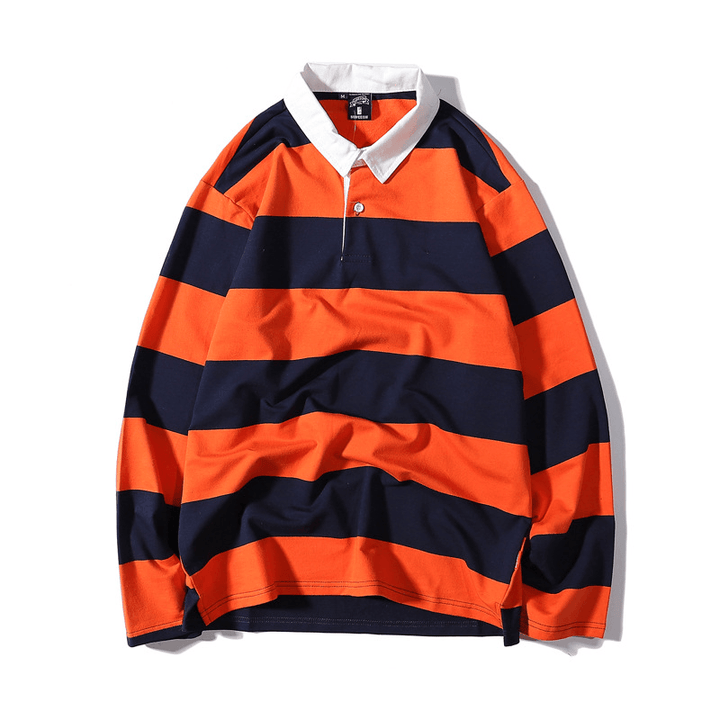 Striped Lapel Sweater Long-Sleeved T-Shirt Men - MRSLM