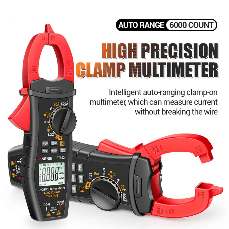 ANENG ST192 Digital Clamp Meter AC/DC Current True RMS 6000 Counts Multimeter Ammeter Voltage Tester Car Amp Hz Capacitance NCV Ohm Test - MRSLM