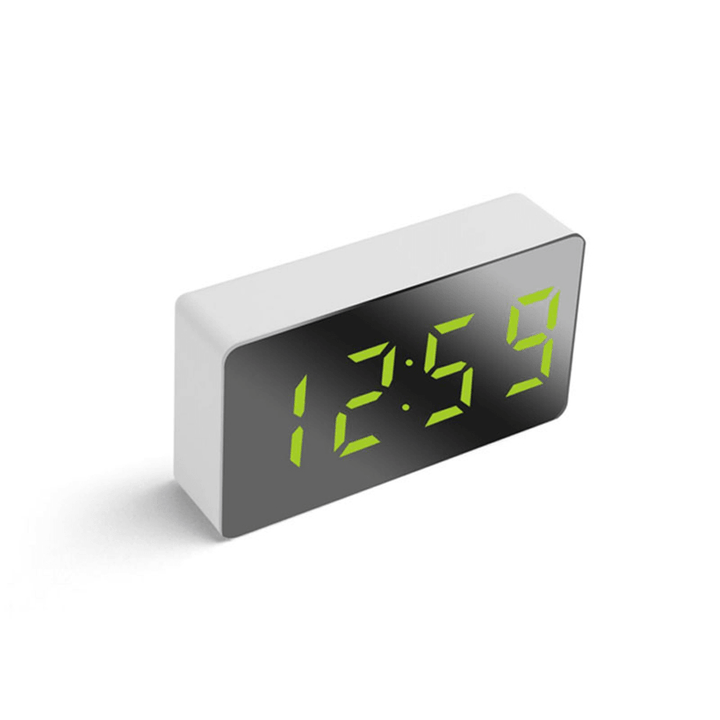 Digital USB LED Alarm Clock Mirror Snooze Display Time Night LCD Light Table Desktop for Home Decoration - MRSLM