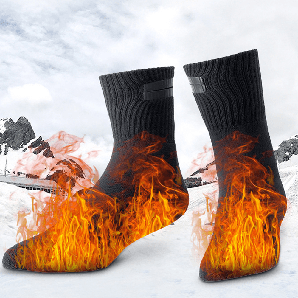 Men Cotton Rapid Heating USB Charging Keep Warm Winter Outdoor Foot Warmer Heated Tube Socks - MRSLM