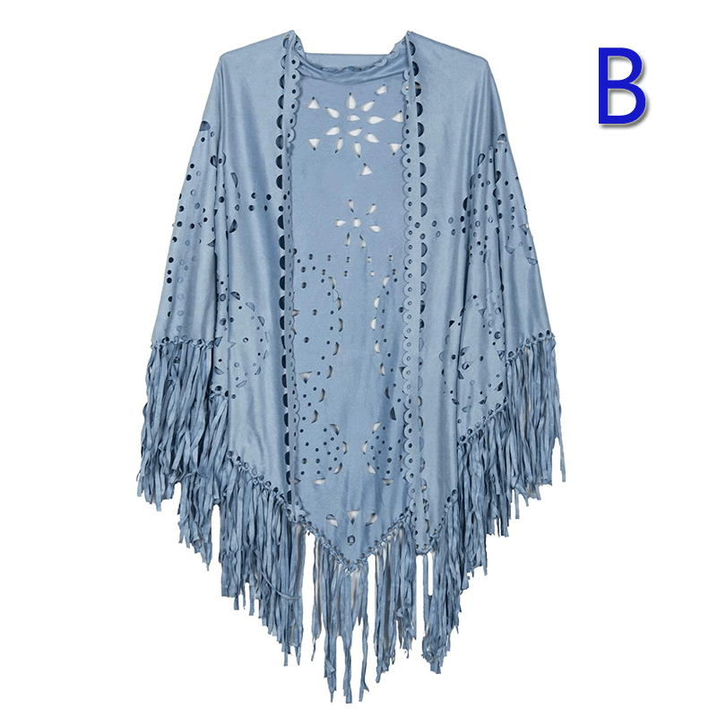 Stretch Suede Fringed Shawl Cape All-Match - MRSLM