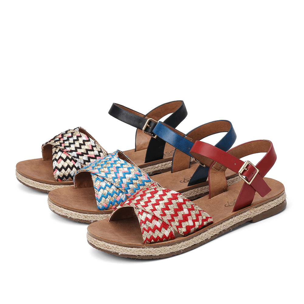 LOSTISY Women Cross Woven Strap Casual Sandals - MRSLM