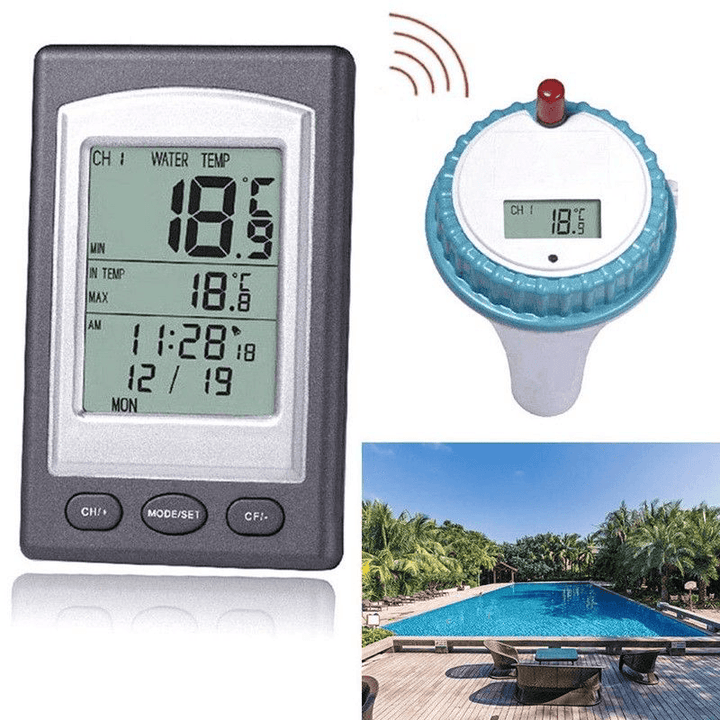 Solar Powered Digital Wireless Swimming Pool Thermometer SPA Floating Temperature Meter with 3 Channels Time Alarm Calendar - MRSLM