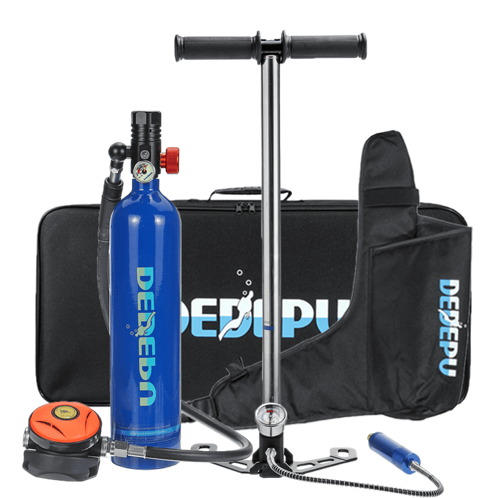 DEDEPU Scuba Diving Set 1L Diving Tank with Manual Pump+Breathing Valve+Converter Underwater Mini Scuba Tank Accessories - MRSLM