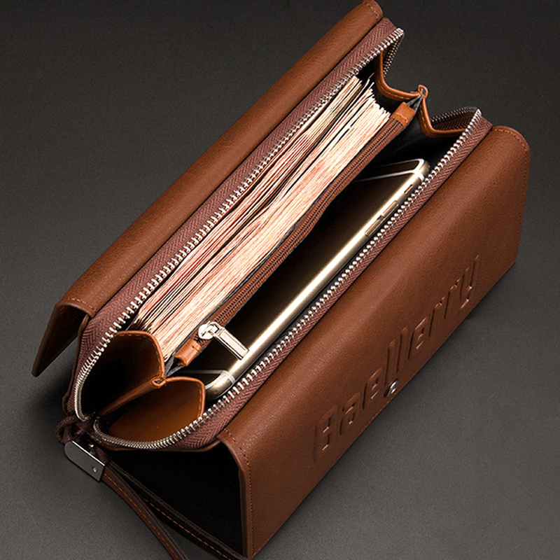 Mens Business Clutches Bag Vintage Long Purse 16 Card Slots Card Holder Wrist Handbag - MRSLM