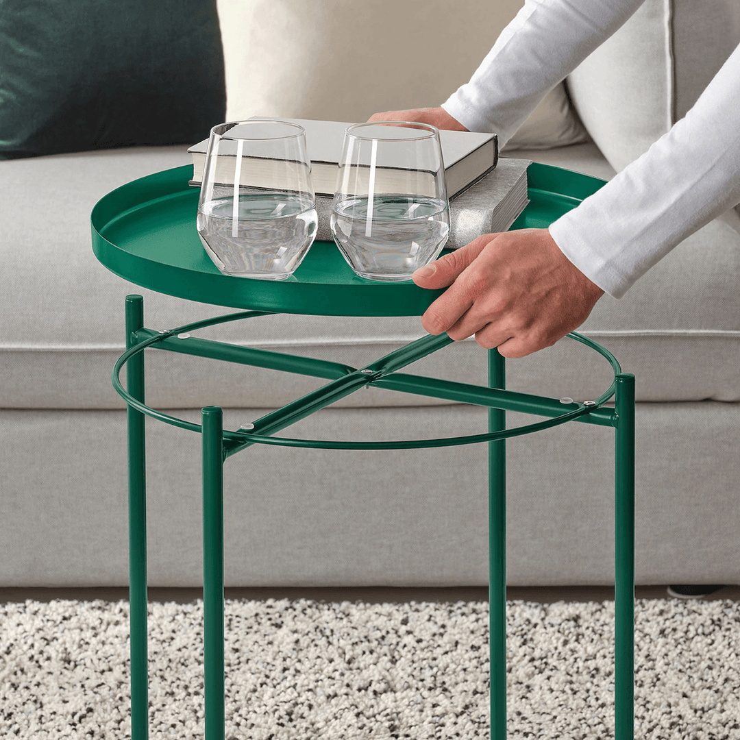 Round Tray Table Coffee Bedside Table Storage Steel Leg Industrial Modern Style - MRSLM