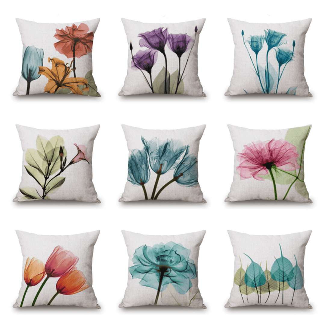 Ink Painting Flowers Cotton Linen Pillow Case Tulips Sofa Cushion Cover 45X45Cm - MRSLM