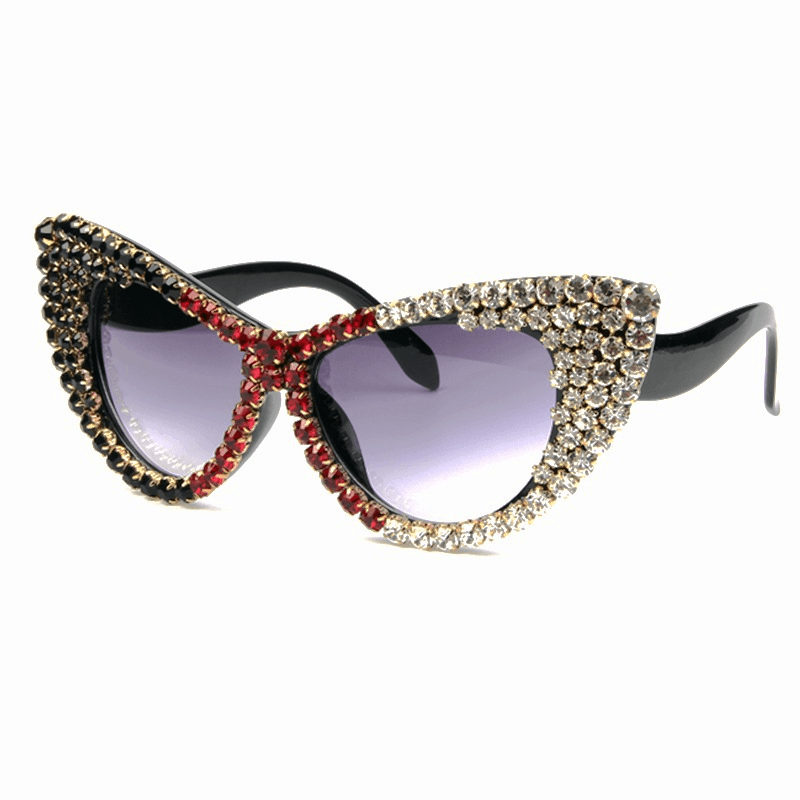 Color Pearl Rhinestone Cat Eye Female Personality Diamond Glasses Sunglasses - MRSLM