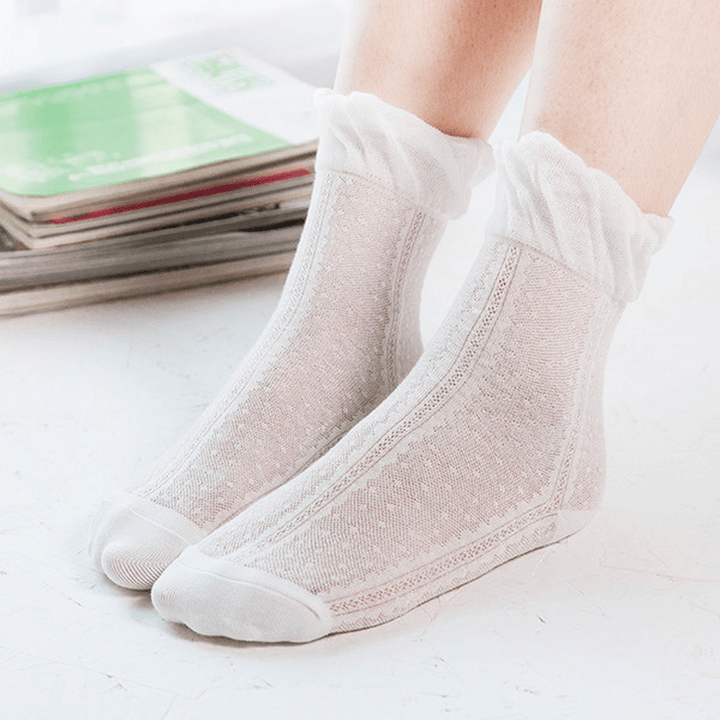 Women Cotton Ultra Thin Silk Elastic Mesh Socks Summer Solid Color Breathable Ankle Socks - MRSLM