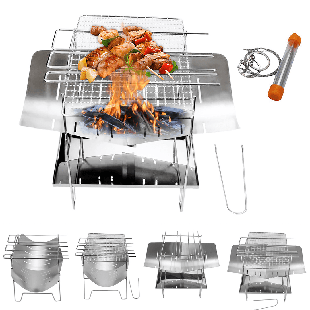 Portable Folding Barbecue Grill Stainless Steel Camping Stove for Outdoor Picnic Camping - MRSLM