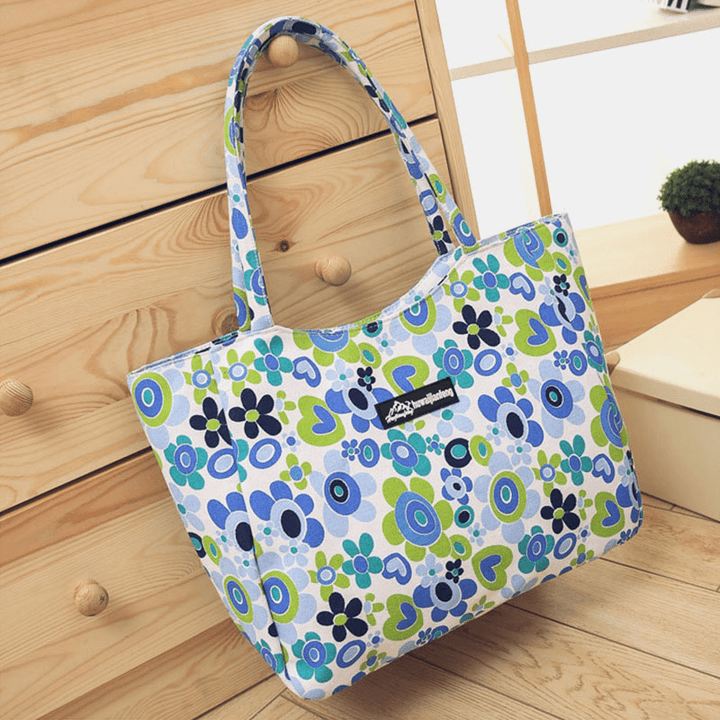 Women Large Capacity Waterproof Flower Stripe Handbag Tote - MRSLM