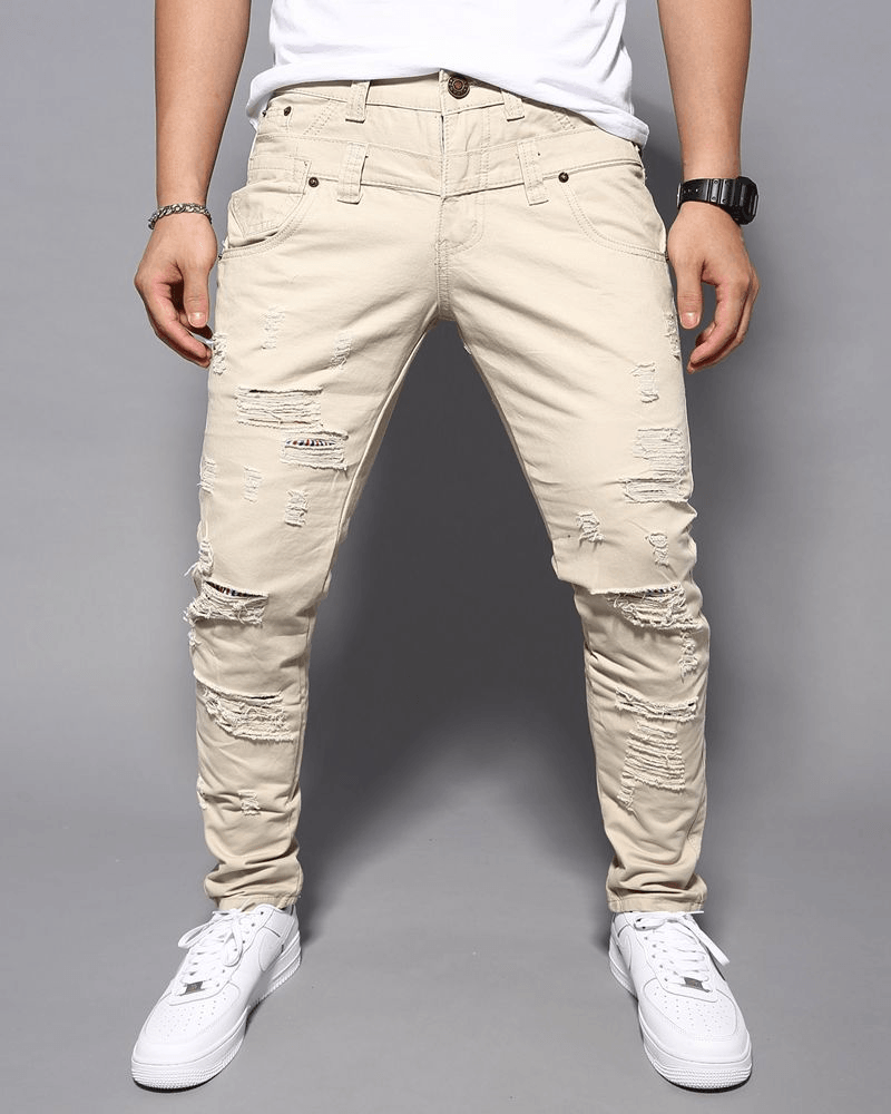 Casual Double Waist Ripped Casual Cargo Trousers - MRSLM