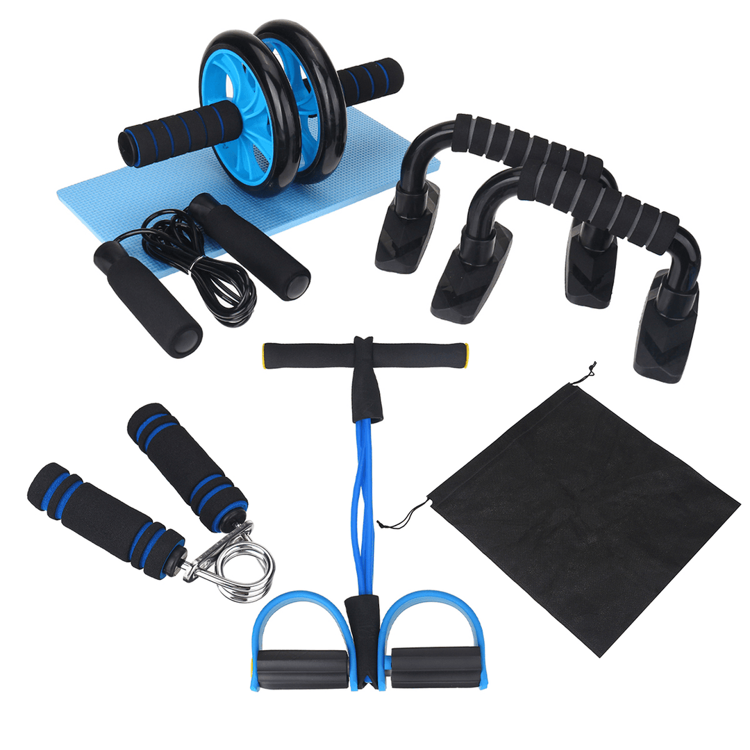 KALOAD 8PCS Abdominal Training Set Non-Slip AB Wheel Roller Resistance Band Jump Rope Fitness Gym Exercise Tools - MRSLM