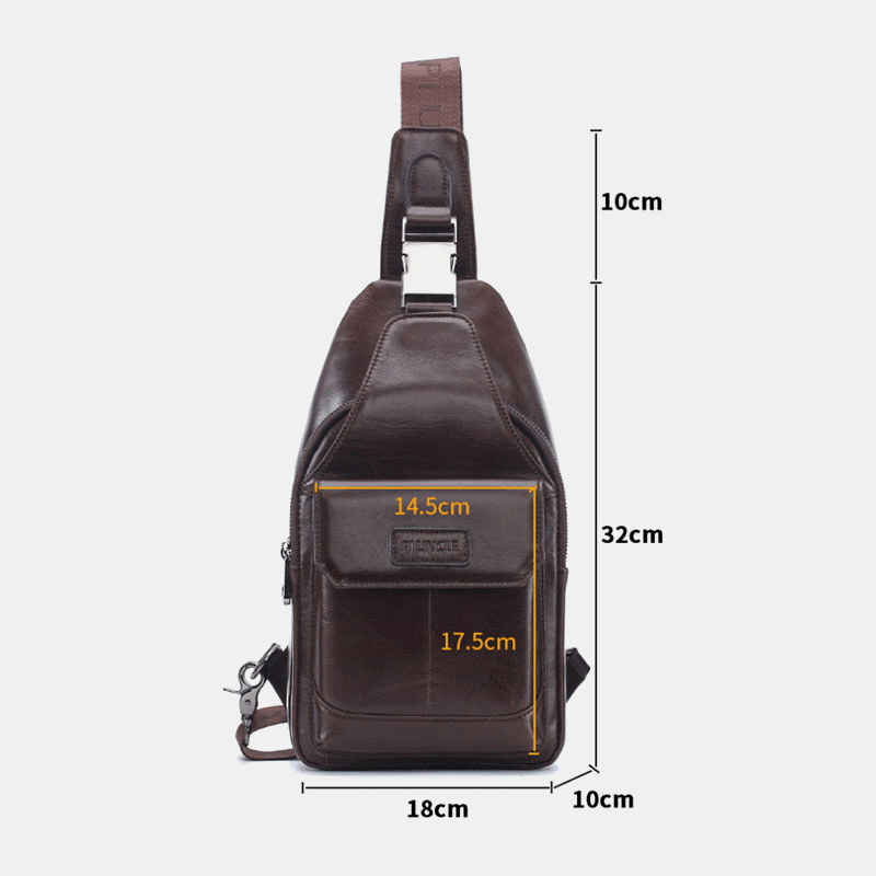 Men Genuine Leather New Vinatge Large Capacity Chest Bag Shoulder Bag Crossbody Bag - MRSLM