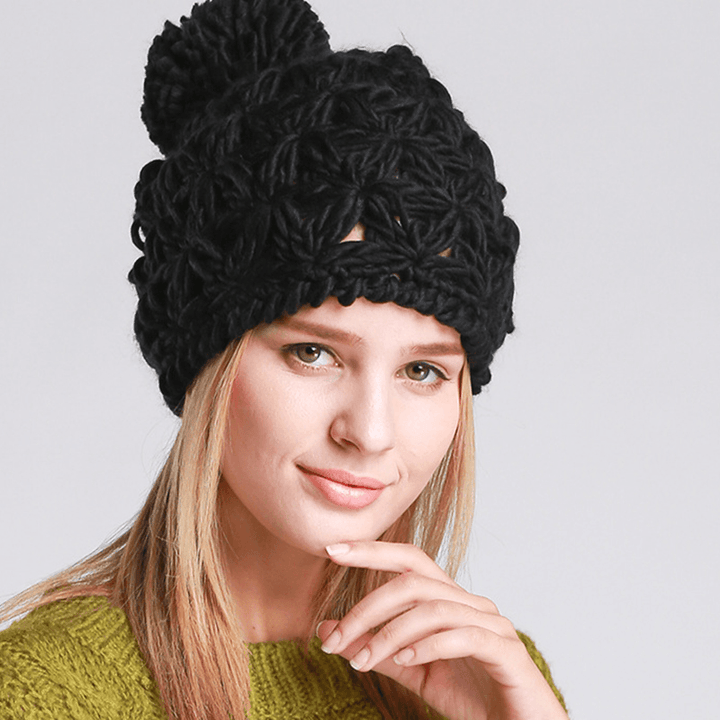 Womens Hand-Woven Knitted Beanie Hat Earmuffs Skullcap - MRSLM