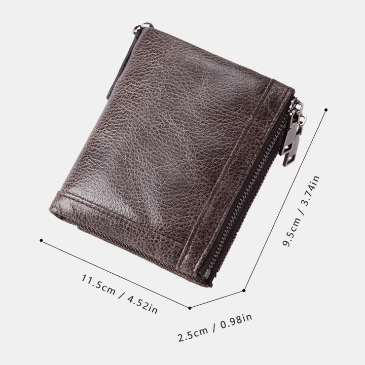 Men Genuine Leather Cowhide RFID Blocking Anti-Theft Retro Business Card Holder Wallet - MRSLM