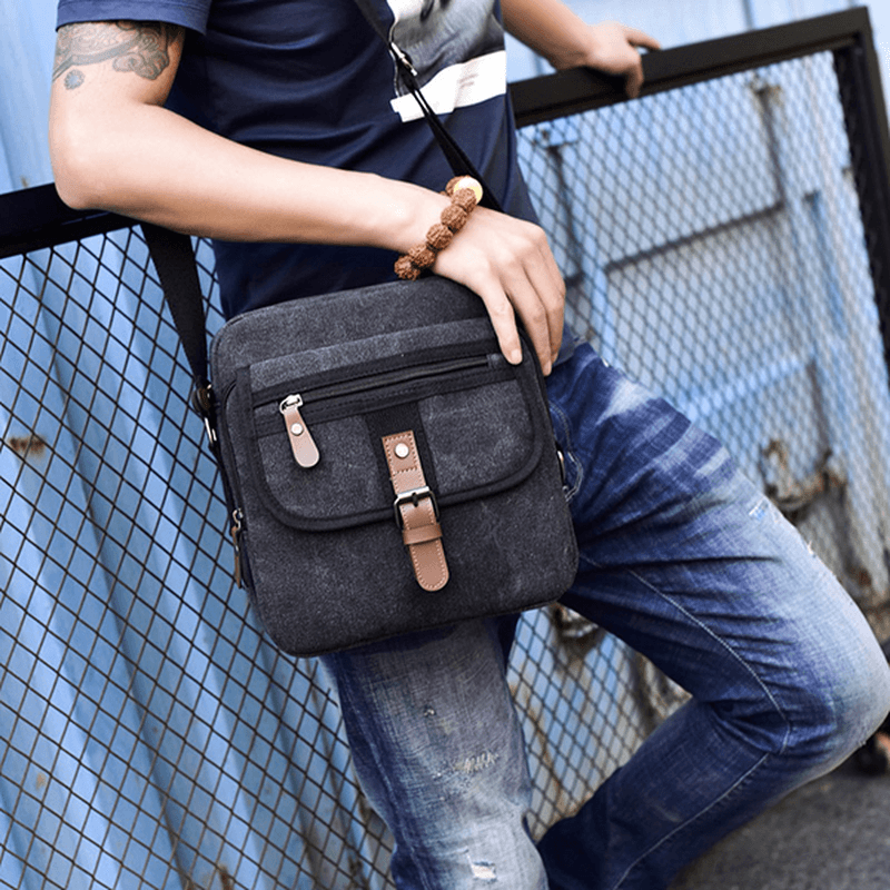 Men Canvas Multifunctional Vintage Crossbody Bag Shoulder Bag Casual Business Travel Pack - MRSLM