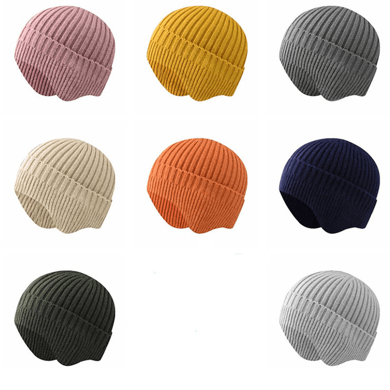 Fashionabl Warm Pure Color Ear Protection Wool Knitted Hat - MRSLM