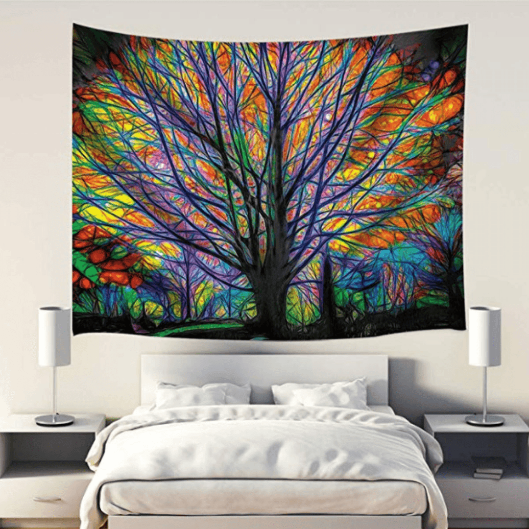 180X180Cm Colorful Tree Leaves Waterproof Bathroom Shower Curtain W/ 12 Hooks - MRSLM