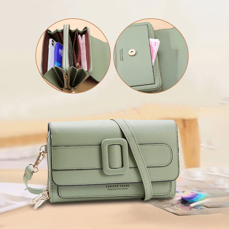 Women All-Match Faux Fur Double Zipper Pockets Crossbody Bag Large Capacity Multi-Pockets Phone Bag Wallet - MRSLM