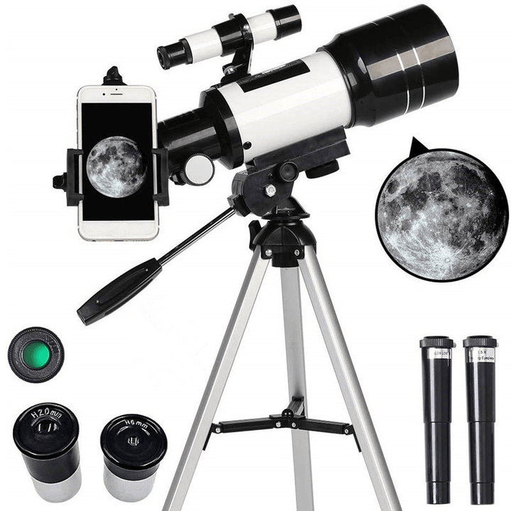 150X Astronomical Telescope 70Mm Aperture 300Mm Focal Length Tripod Outdoor Camping Telescope for Kids & Beginners - MRSLM