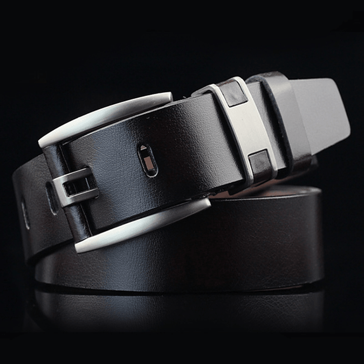 108CM Business Alloy Buckle Leather Belt Plain Waistband - MRSLM