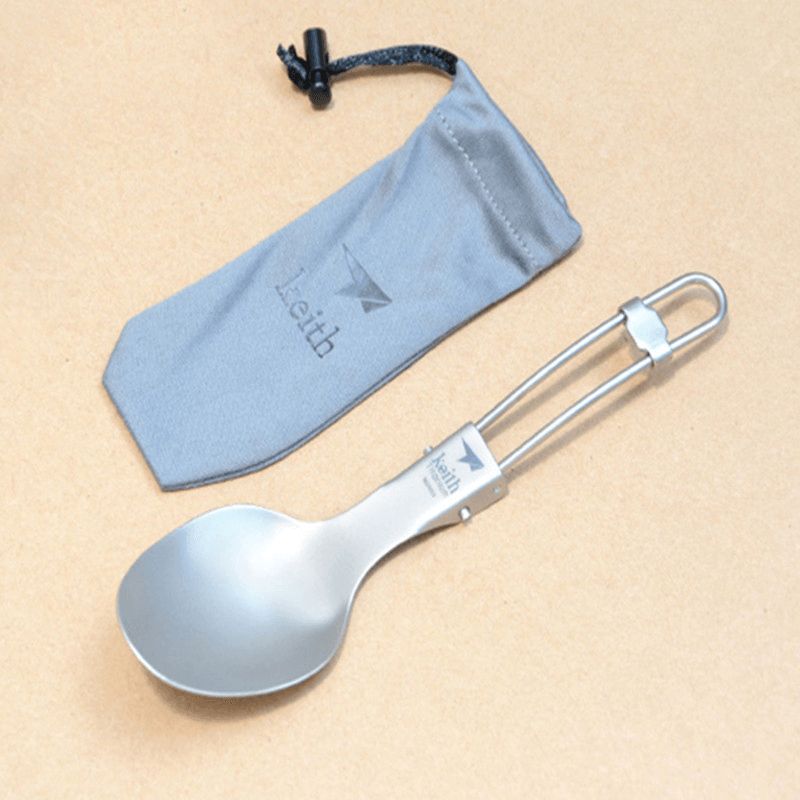 Keith Folding Spoon Titanium Convenient Health Ultralight Cutlery Spoon Outdoor Camping Travel Picnic - MRSLM